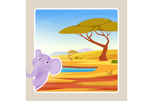 Peeking elephant. desert background, an Animal Illustration by Onyx