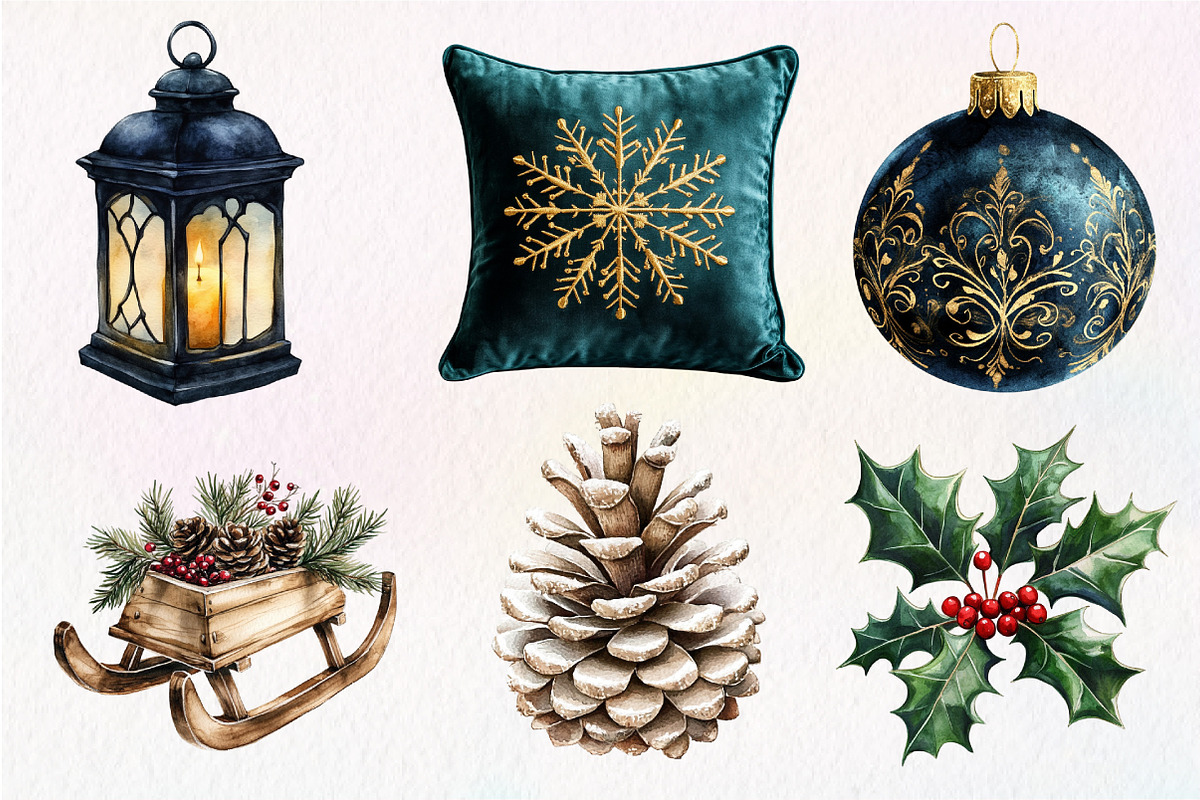 Watercolor Moody Christmas Clipart, an Illustration by Dream Creation (Photo 4 of 6)