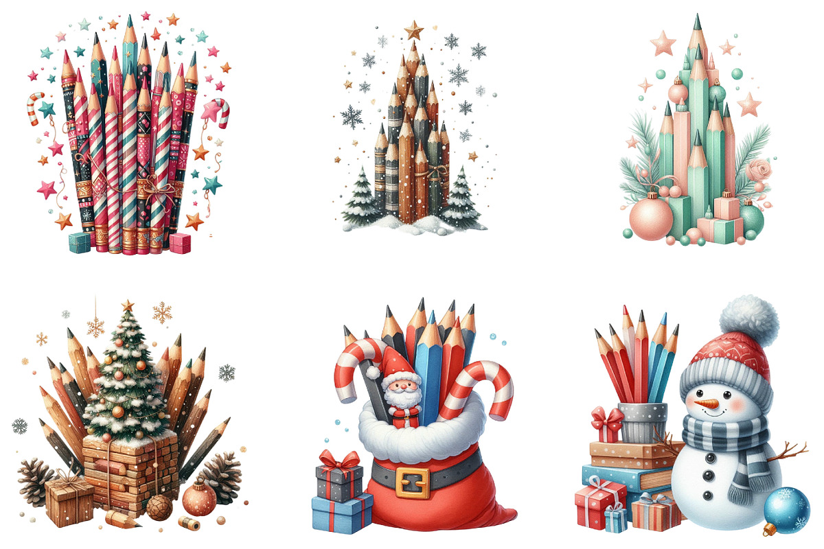 Christmas Pencil Tower Clipart, an Illustration by DreamArtGraphic (Photo 2 of 5)