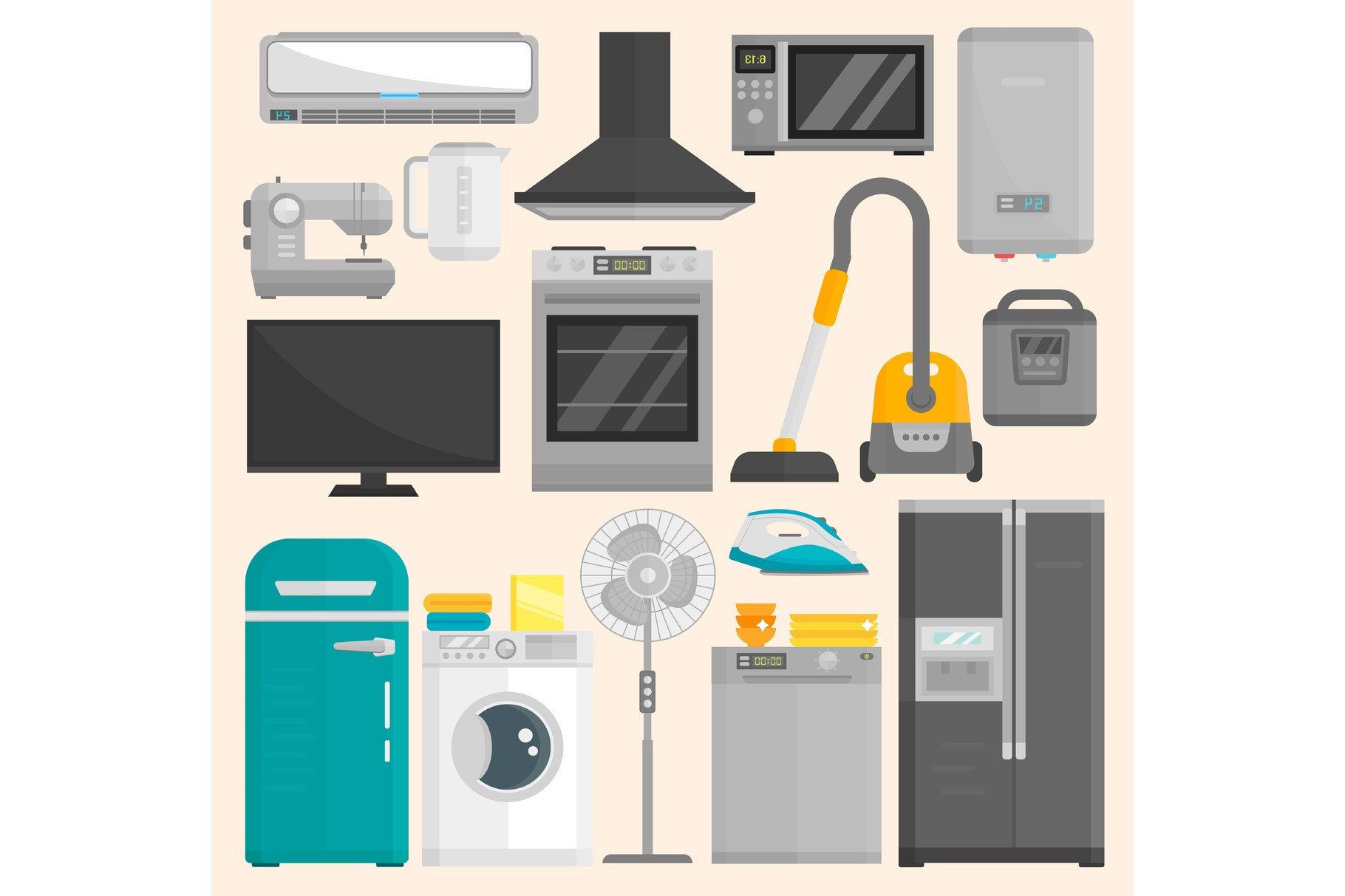 Group of home appliances isolated on white background. Kitchen ...