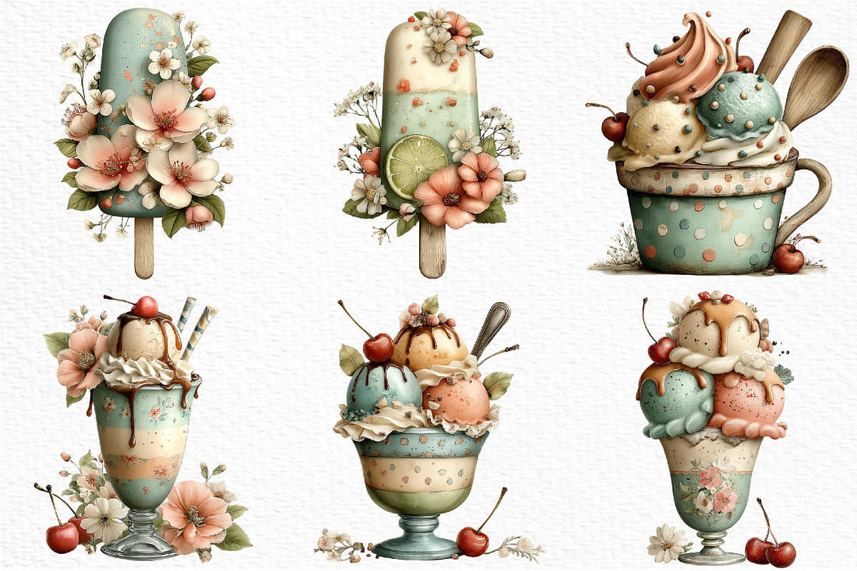 Whimsical Summer Ice Cream Clipart, an Illustration by Craft Nest (Photo 4 of 12)