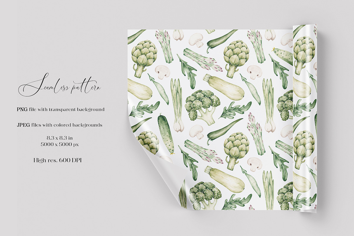 Green Vegetables seamless pattern, a Pattern Graphic by SirenaArt (Photo 2 of 11)