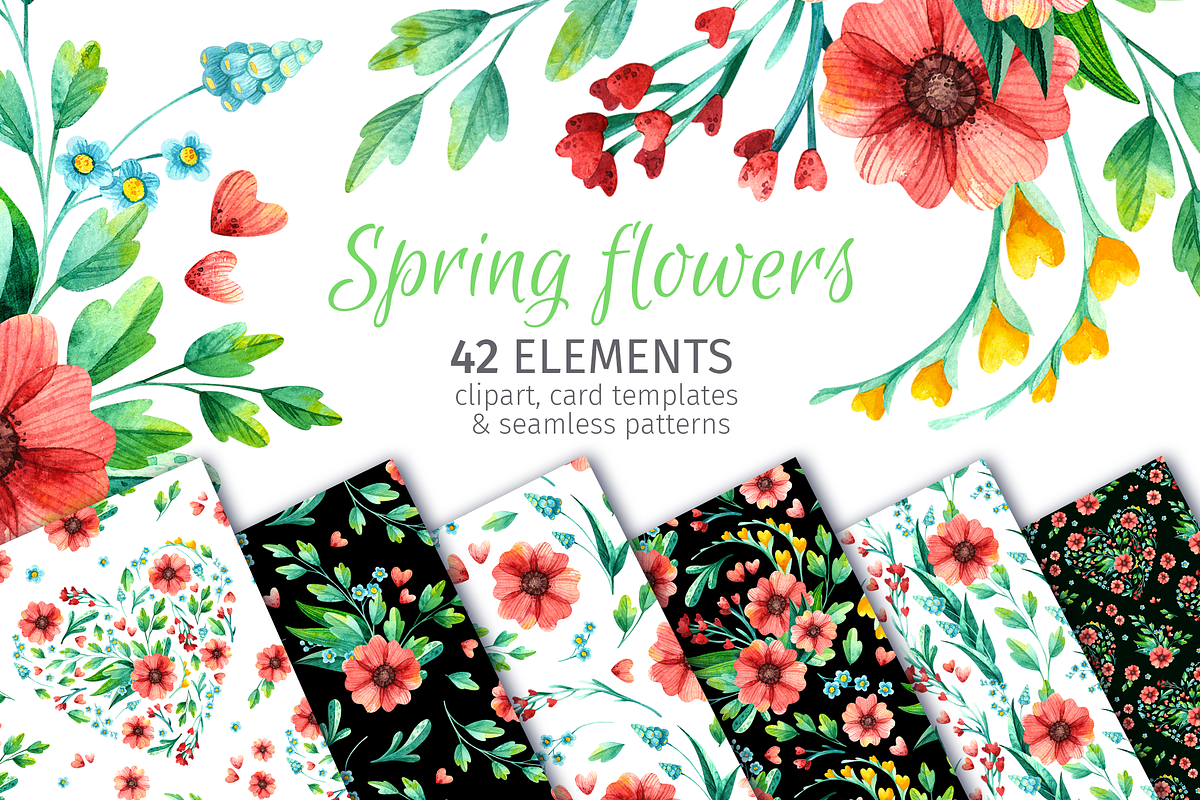 Spring flowers, watercolor clipart, an Illustration by Valin Malin (Photo 1 of 14)
