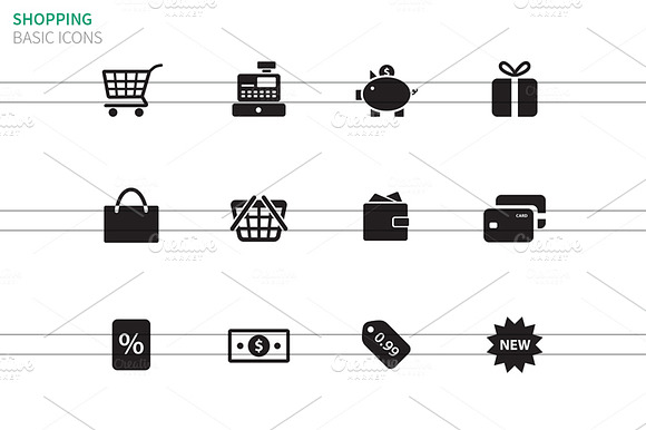 Shopping Icons On White Background.