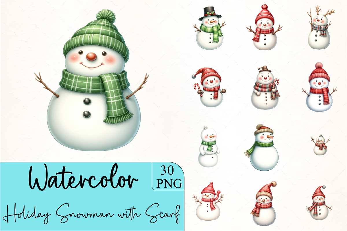 Holiday Snowman with Scarf Clipart, an Illustration by CrexoraLab (Photo 1 of 5)