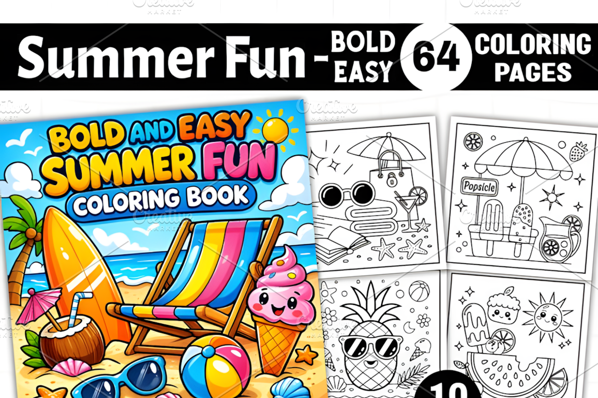 Summer Fun Coloring Book Kids, a Seasonal Illustration by Design Station (Photo 1 of 4)