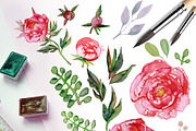 Watercolor clipart; Peony wreath, a Decorative Illustration by Download Graphic Art (Thumbnail 2 of 8)