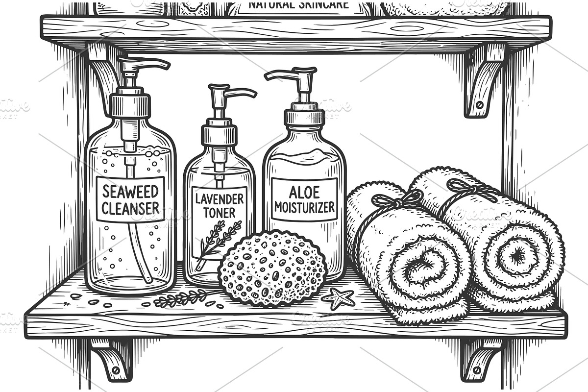 Natural Skincare Products on Wooden, an Object Illustration by AlexArt