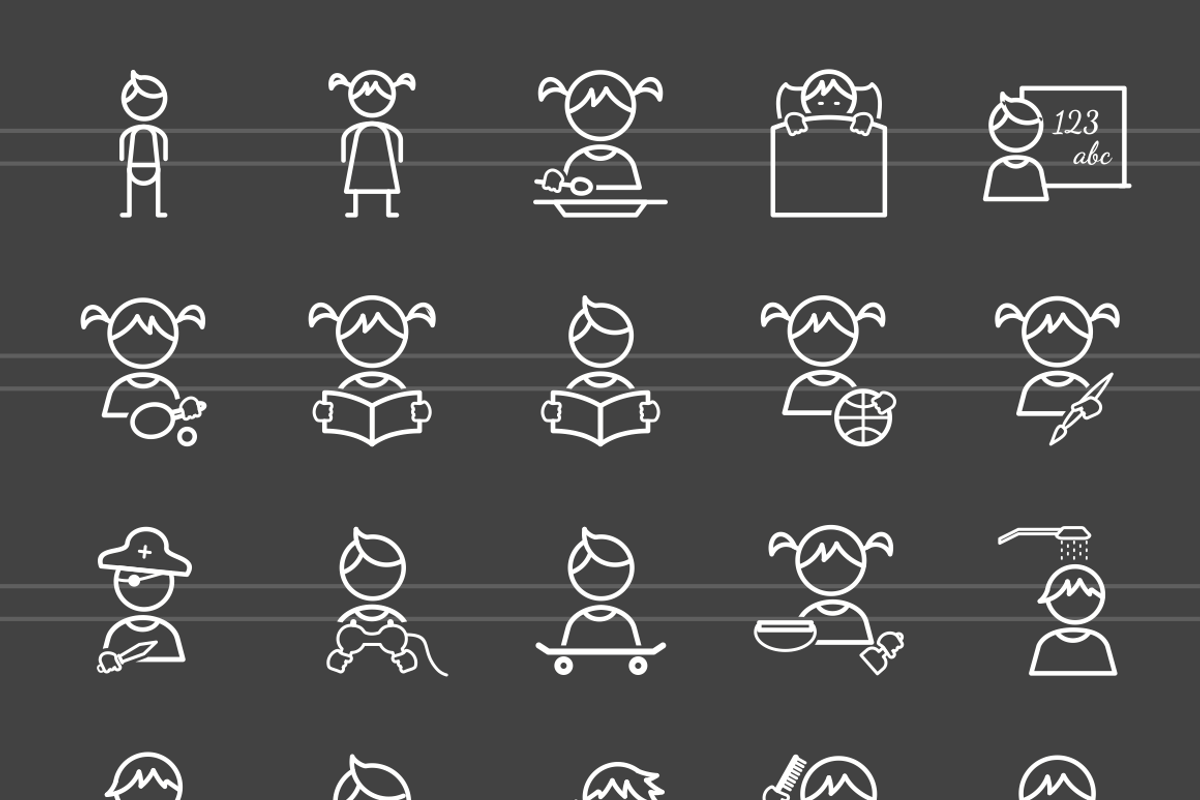 50 Kids Line Inverted Icons, an Outline Icon by IconBunny