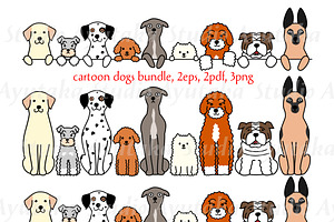 cartoon dogs sitting&peeking bundle, an Illustration by dogsinarow