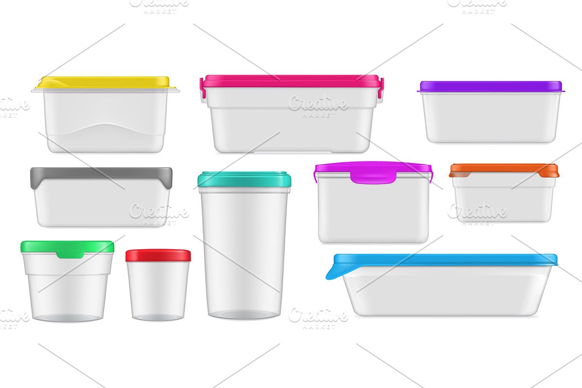 Realistic plastic food containers, a Food Illustration by Vector Tradition