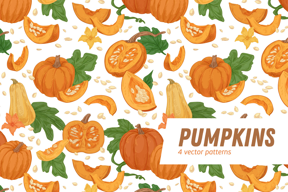 Pumpkins, autumn seamless patterns, a Pattern Graphic by Good Studio (Photo 1 of 9)