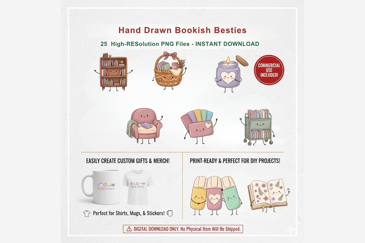 Hand Drawn Bookish Besties Clipart, a Seasonal Illustration by Tanya Kart (Photo 9 of 10)