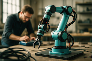 A male engineer working with a blue, an Industrial Photo by Sergey Kotenev