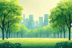 Cityscape Park Green Trees Lush Natu, a Photo by Pixeness Studio