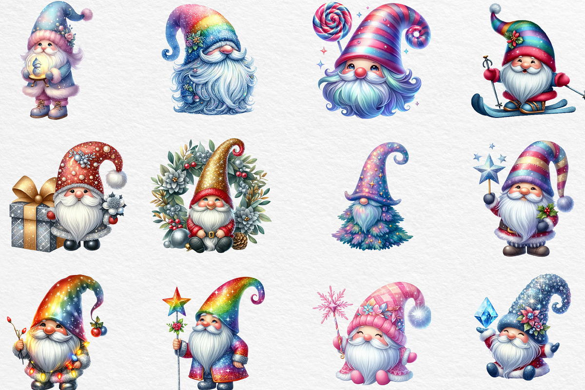 Lridescent Christmas Gnome Clipart, an Illustration by Black Bird Studio (Photo 6 of 6)