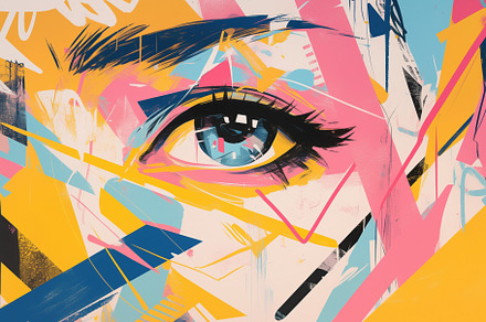 A vibrant and abstract illustration featuring a close-up of an eye surrounded b, a Wallpaper Graphic by Textures & Backgrounds