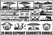 Wild Elephant Silhouette Set, an Illustration by jahid234 (Thumbnail 1 of 21)