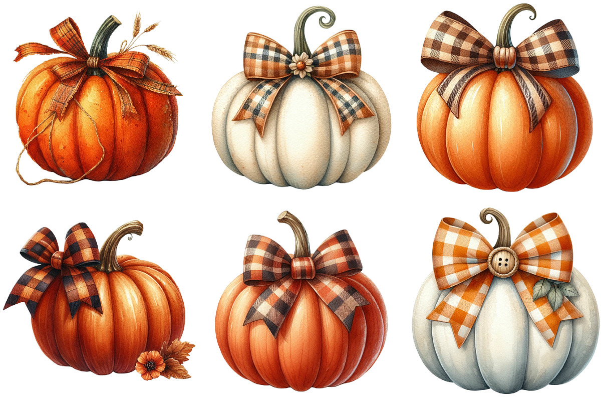 Watercolor Fall Bow Pumpkins Clipart, an Illustration by Libby Wishes (Photo 5 of 7)