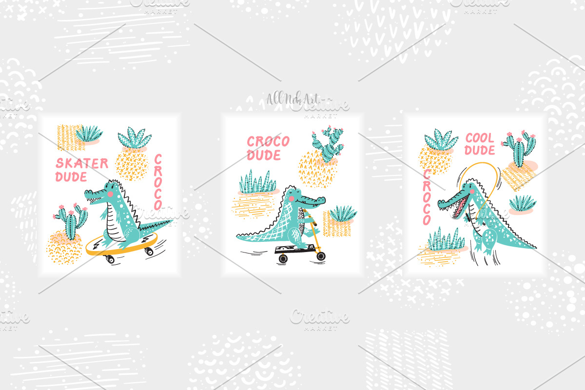 Cute Crocodiles & Cacti, an Animal Illustration by AllNikArt (Photo 6 of 7)