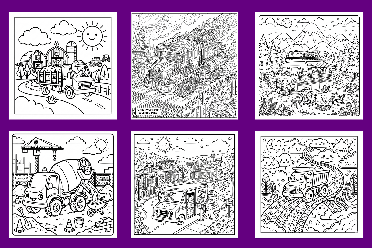 Truck Coloring Pages Bundle, an Object Illustration by BerryPieArt (Photo 2 of 3)