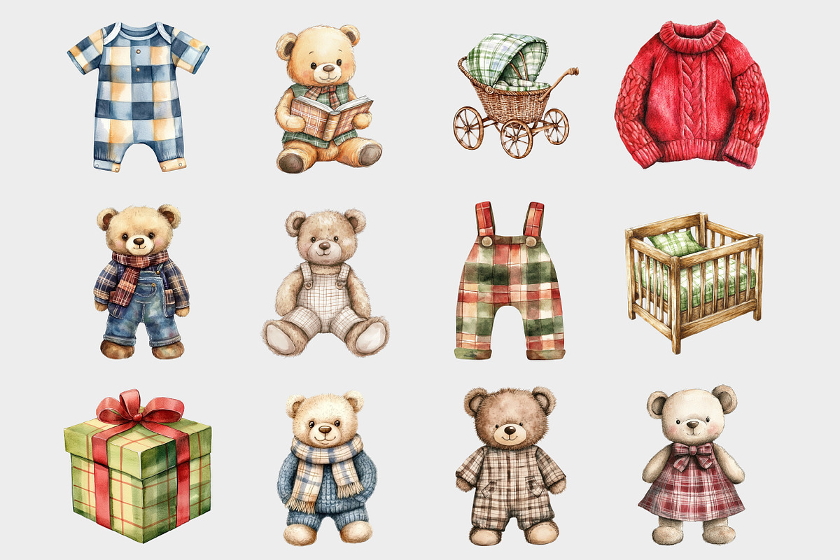 Watercolor Teddy Bear Clipart, a Seasonal Illustration by Design Market (Photo 2 of 5)