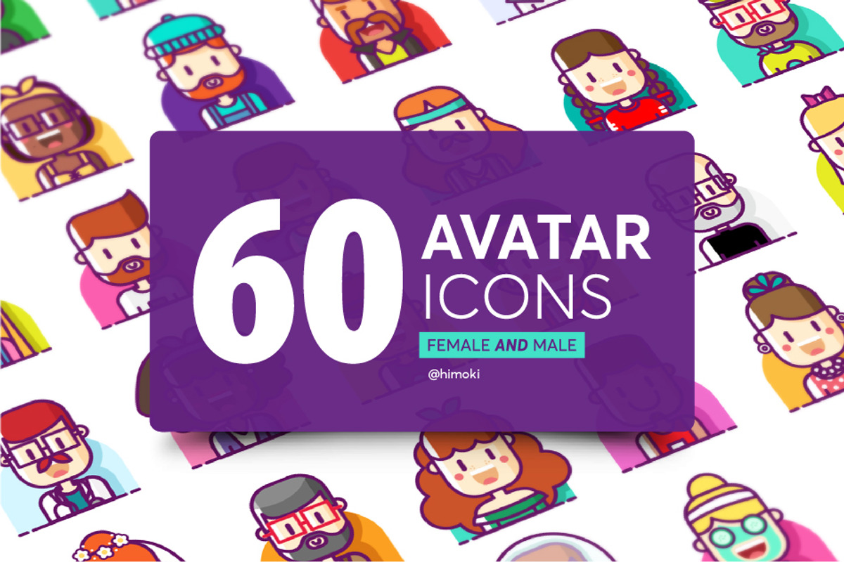 60 avatar icons-female and male, an Outline Icon by himoki (Photo 1 of 5)