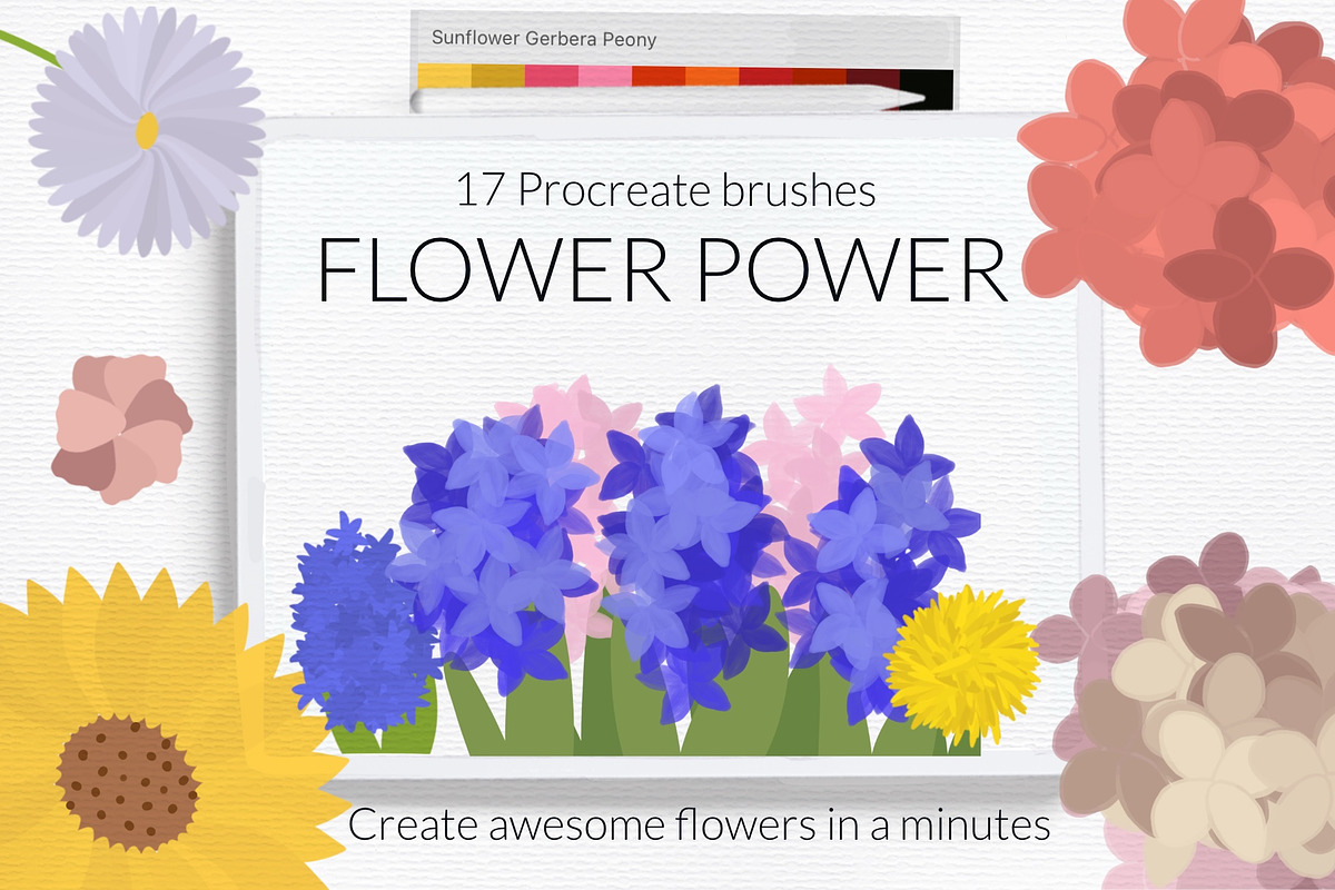 Flower power Procreate brushes set, a Brush Add-On by Let's Art (Photo 1 of 6)