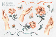 Hands and peonies watercolor clipart, a Person Illustration by NATASHA CHU (Thumbnail 2 of 21)