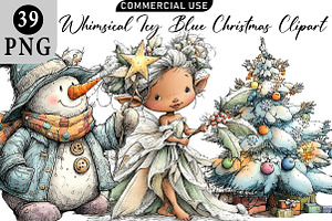 Whimsical Icy Blue Christmas Clipart, an Illustration by Daily.Designs