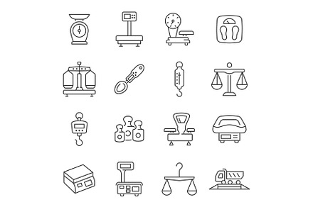 Weight measurement line icon set