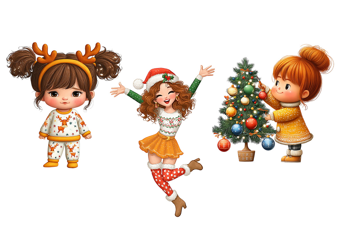 Quirky Christmas Girls Clipart, an Illustration by Craft Nest (Photo 9 of 11)