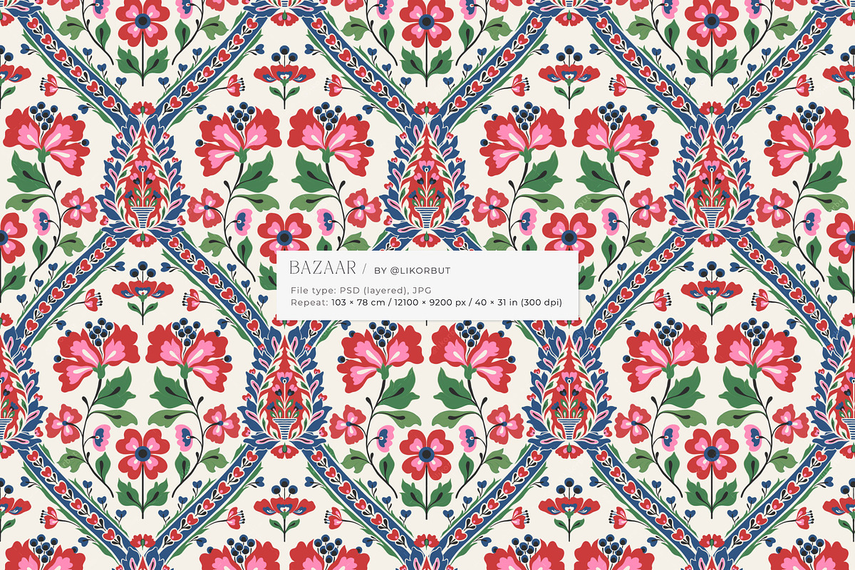 Bazaar Floral Damask Elegant Pattern, a Pattern Graphic by likorbut (Photo 2 of 12)
