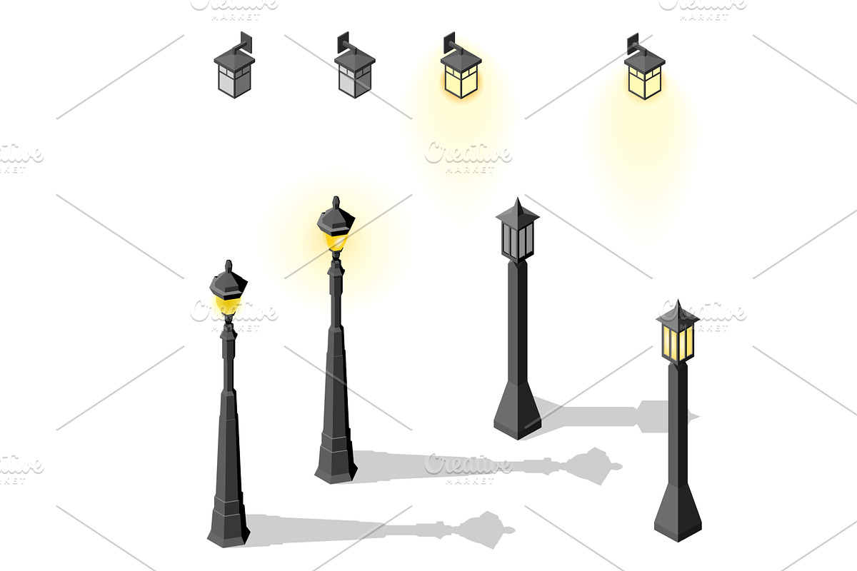 Set of light lamp pillar, an Object Illustration by piter.goskov