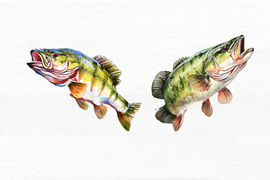 Bass Fishing Watercolor Art Clipart