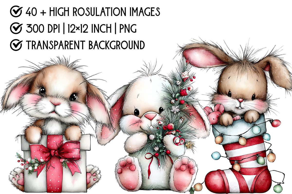 Quirky Christmas Bunny Clipart Bundl, an Illustration by Pixels.Craft (Photo 4 of 6)