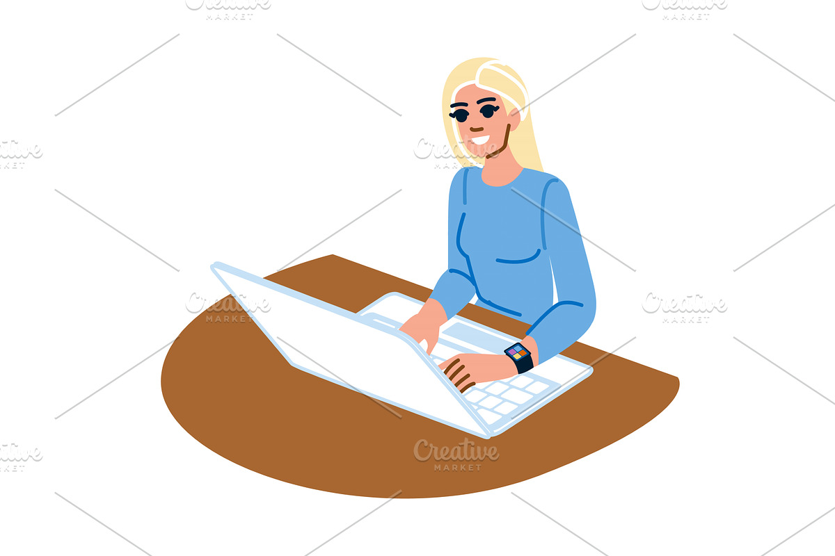 Blind woman working on laptop using, a Technology Illustration by pikepicture