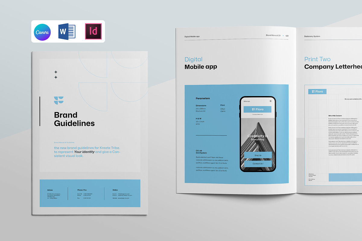 FLORA | Brand Guidelines Template, a Brochure Template by KreateTribe (Photo 1 of 9)