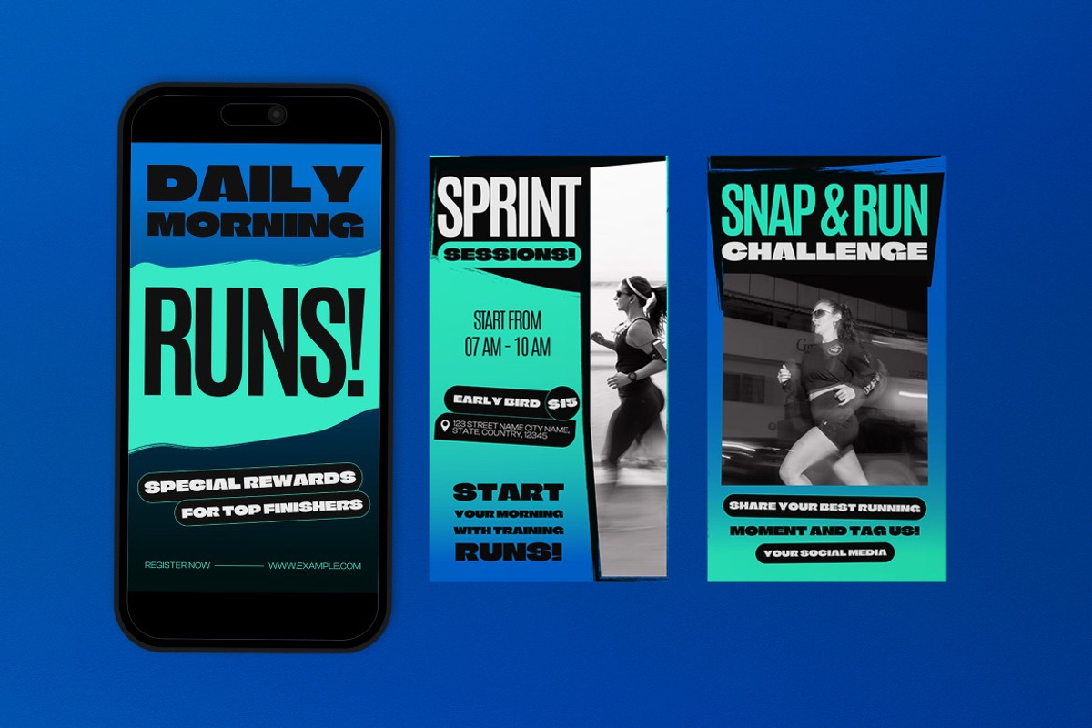 Running Club Instagram Set, a Social Media Template by graphicook