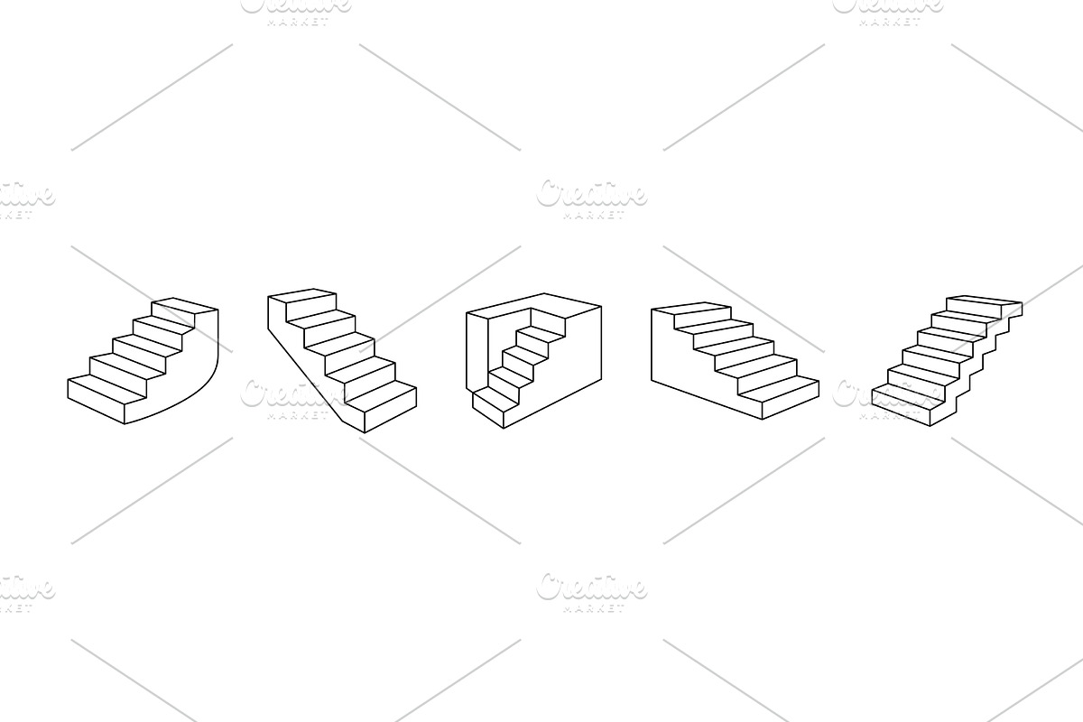 Set of 5 outline stair icons, an Object Illustration by GraphiShop