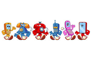 Retro cartoon telephone characters, an Illustration by art PVP - market