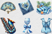 Watercolor Blue 1920s Summer Clipart, an Illustration by Black Bird Studio (Thumbnail 3 of 6)