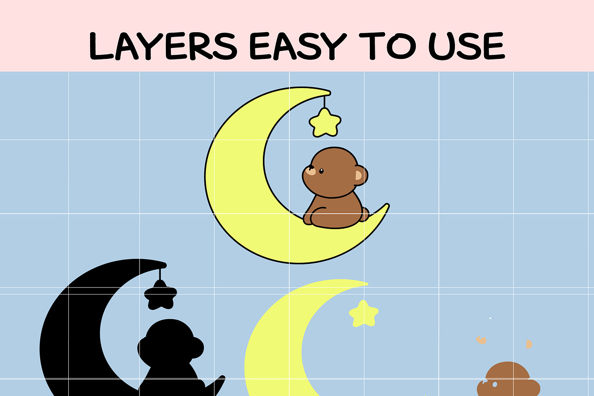 Cute Bear with Moon SVG Bundle, a Graphic by TheHitShop (Photo 2 of 10)