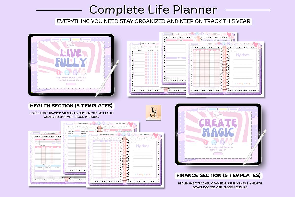Purple Pink Pastel Digital Planner, a Stationery Template by Tas Creative Studio (Photo 8 of 12)