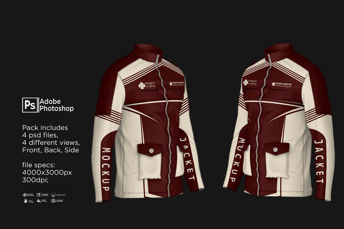 Tracker Jacket Fulllziper Mockup, a Shirt Mockup by Nanggroe Scripting (Photo 3 of 9)