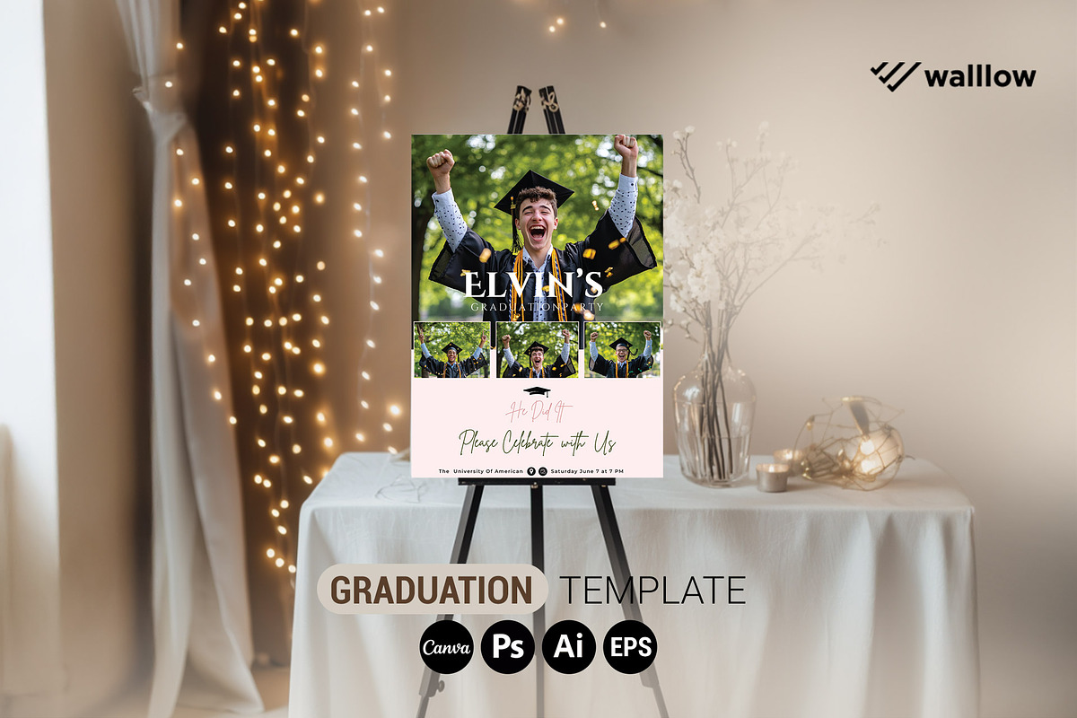 Canva Graduation Invitation Template, a Social Media Template by Walllow Creatives (Photo 3 of 4)