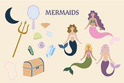 Summer Cute Mermaid Handrawn Clipart, a Decorative Illustration by Ginny and Sam (Thumbnail 6 of 15)