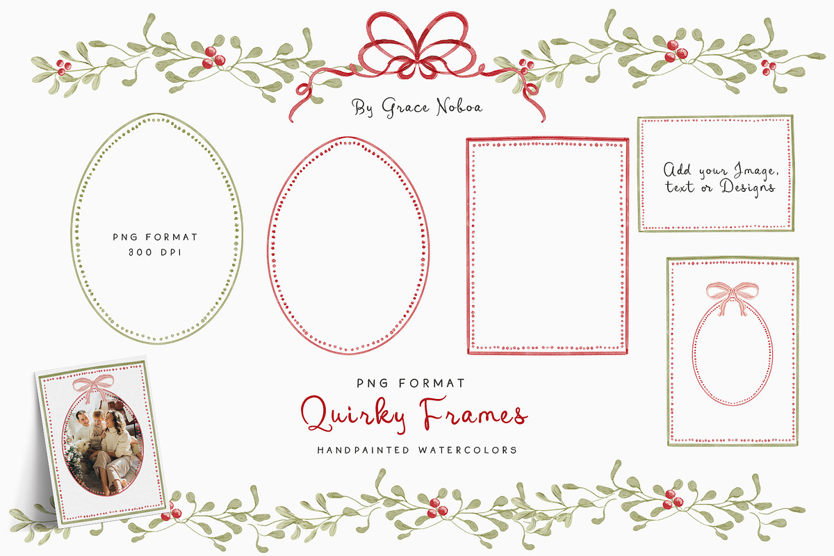 Watercolor Christmas Floral Bows, a Decorative Illustration by Grace Noboa Illustrations (Photo 10 of 24)