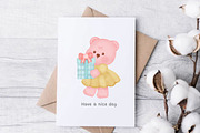 Pink Bear Watercolor Clipart Set, an Animal Illustration by Nattapohncha (Thumbnail 3 of 3)