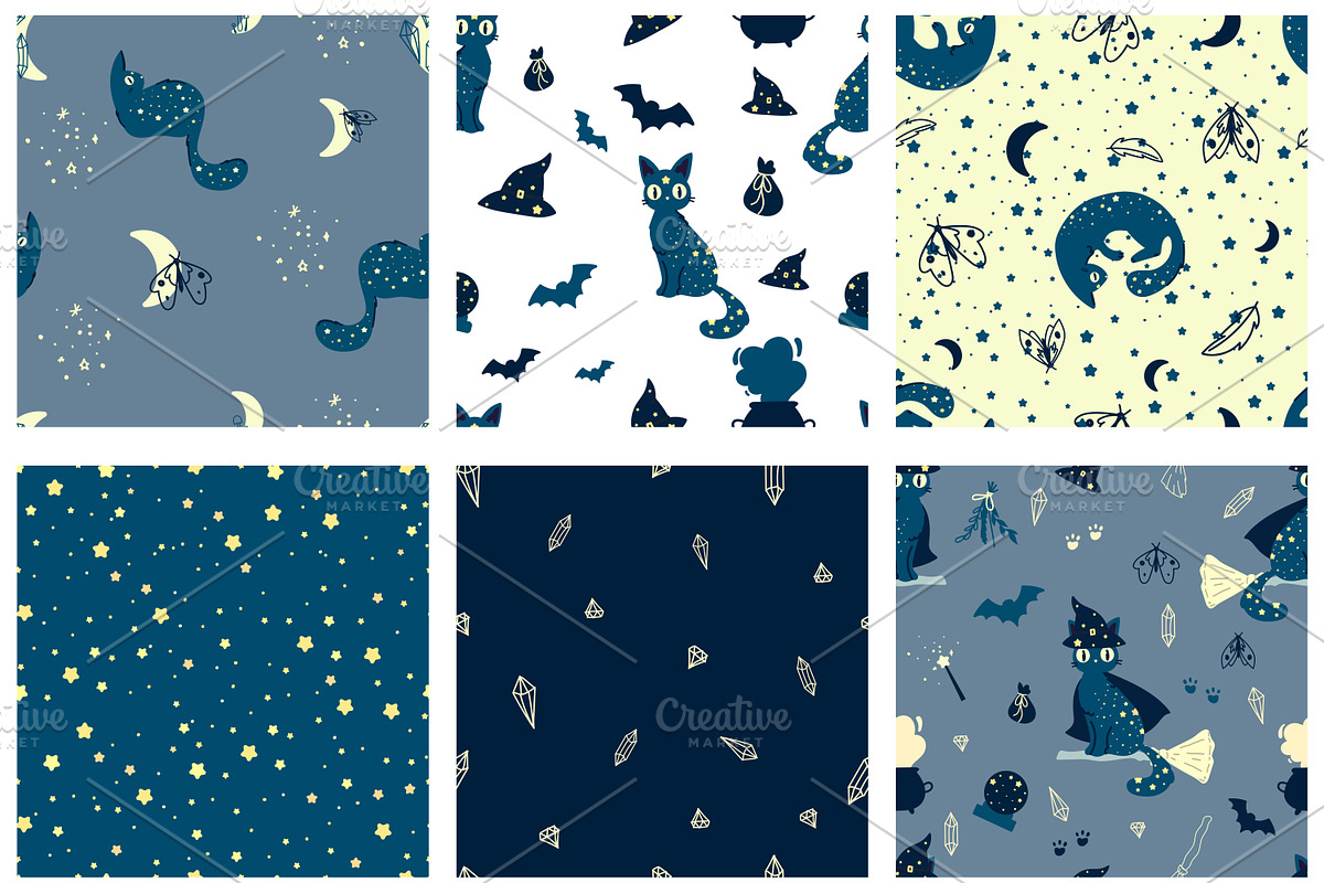 Magical cats + BONUS 68 elements, a Pattern Graphic by Lineli (Photo 4 of 7)
